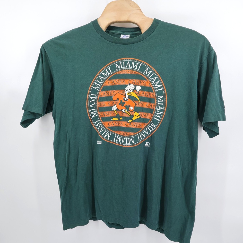 Starter Vintage USA Miami Hurricanes Graphic Tee Green Short Sleeve Mens XL 1990